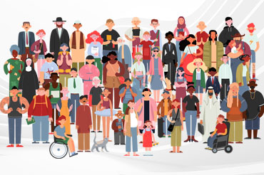 Socially diverse, multicultural, and multiracial illustration of people on an isolated white background.