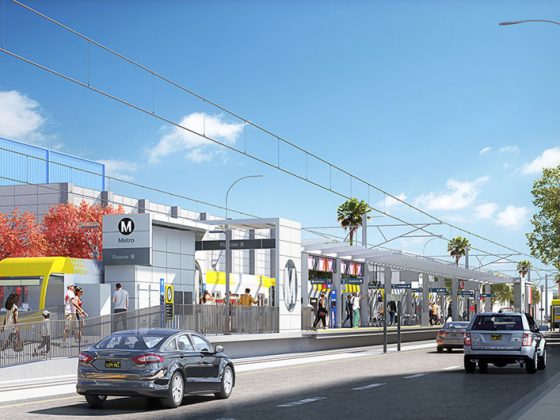 Rendering of the East San Fernando Valley Light Rail Project Roscoe Station