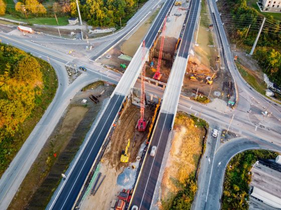 Construction phase of the project Drone photo shows I-83 Exit 4 under construction.