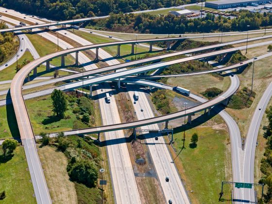 Multiple roadways overlap in this image of the I-81 intersection. Thanks to a rapid response, the interchange was restored within seven months of a devastating fire.