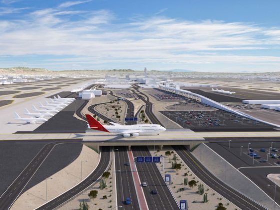 The 2,000-foot Taxiway U overpass is planned for Phoenix Sky Harbor International Airport to allow planes to go over airport roads to get to runways on either the north or south airfields.