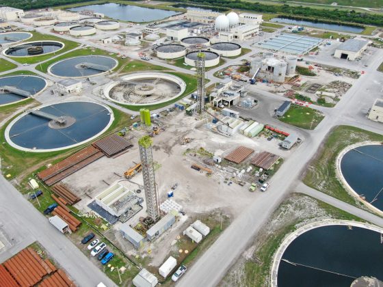 An aerial view of the South District Wastewater Treatment Plant facility.