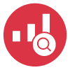 The financial analysis and funding support icon. Elements include a bar graph and a magnifying glass.